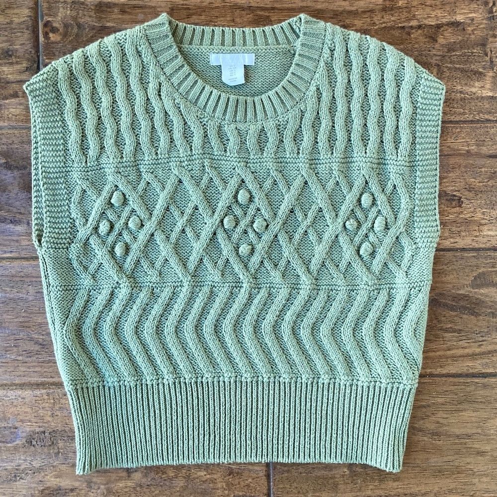 Pure/US Sweater Vest Womens Small Sage Green Cable Knit Crewneck Chunky